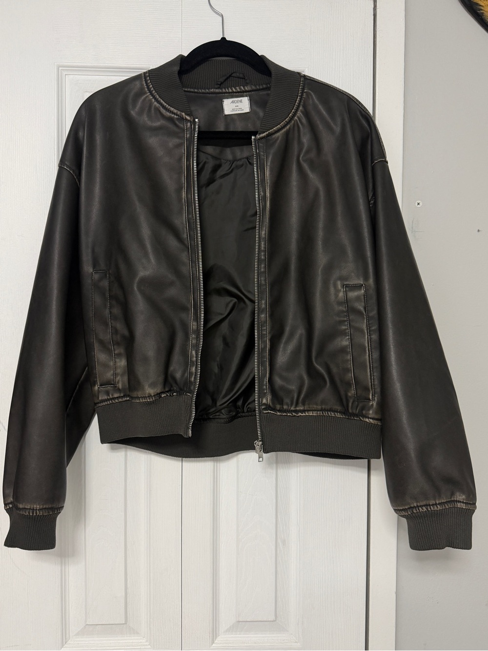 Ardene Faux Leather Bomber Jacket in Black Size Medium